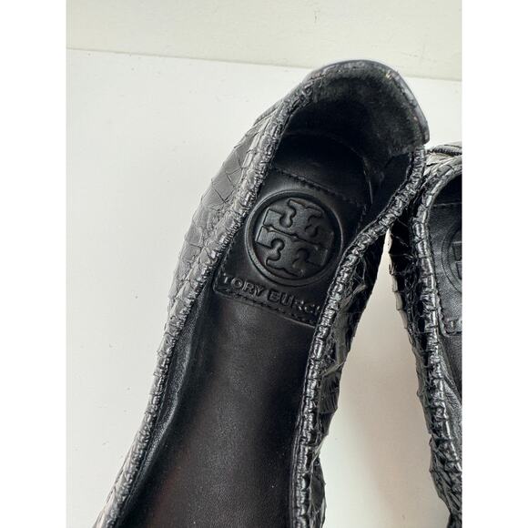 Tory Burch Eddie Womens Black Snakeskin Embossed Leather Skimmer Ballet Flats 7 - Picture 3 of 7